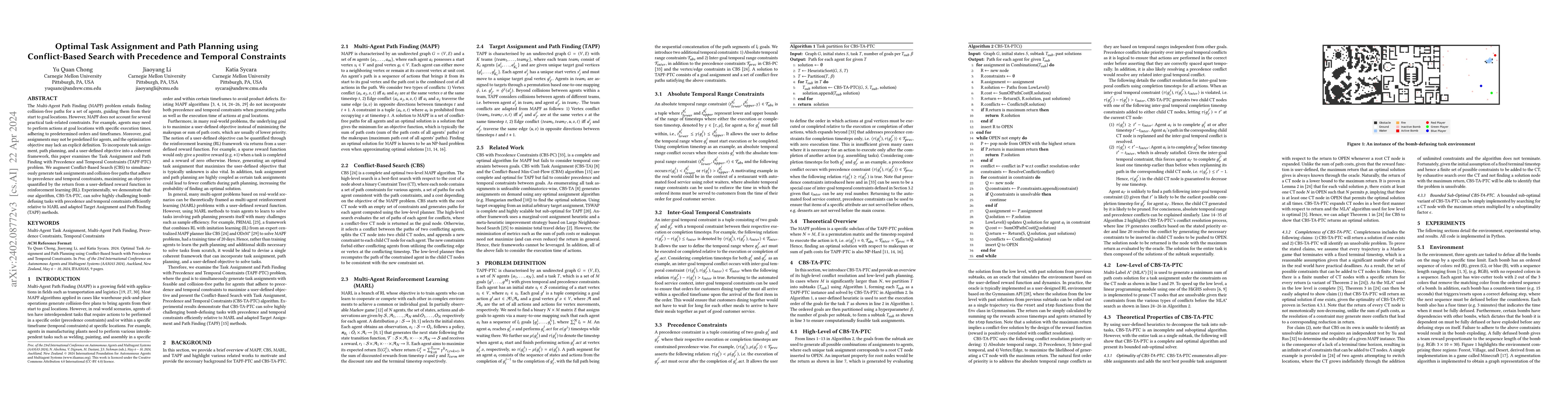 Thumbnail for Optimal Task Assignment and Path Planning using Conflict-Based Search
  with Precedence and Temporal Constraints