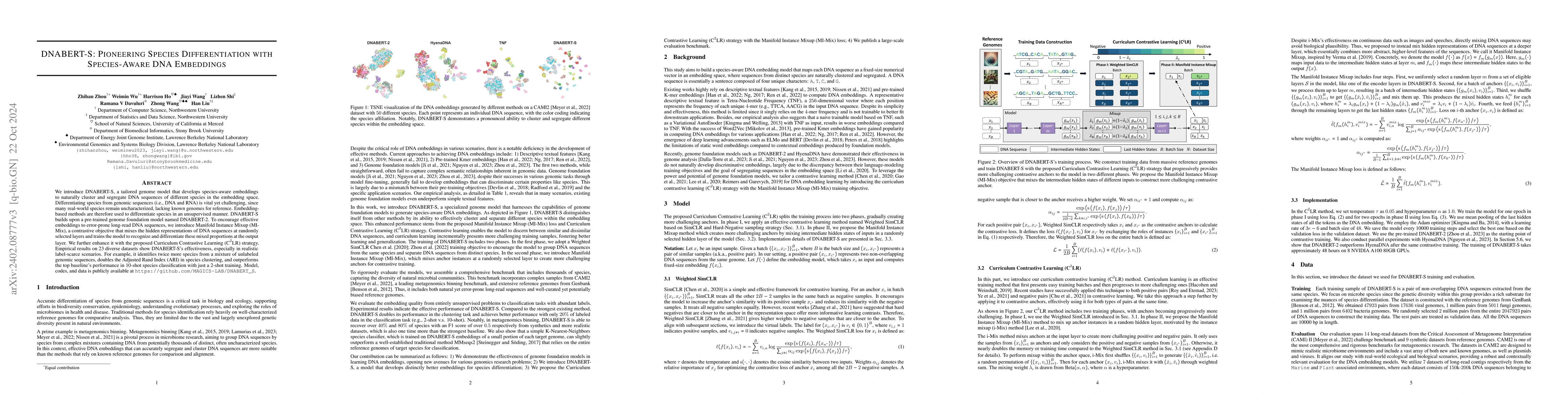 Thumbnail for DNABERT-S: Learning Species-Aware DNA Embedding with Genome Foundation
  Models