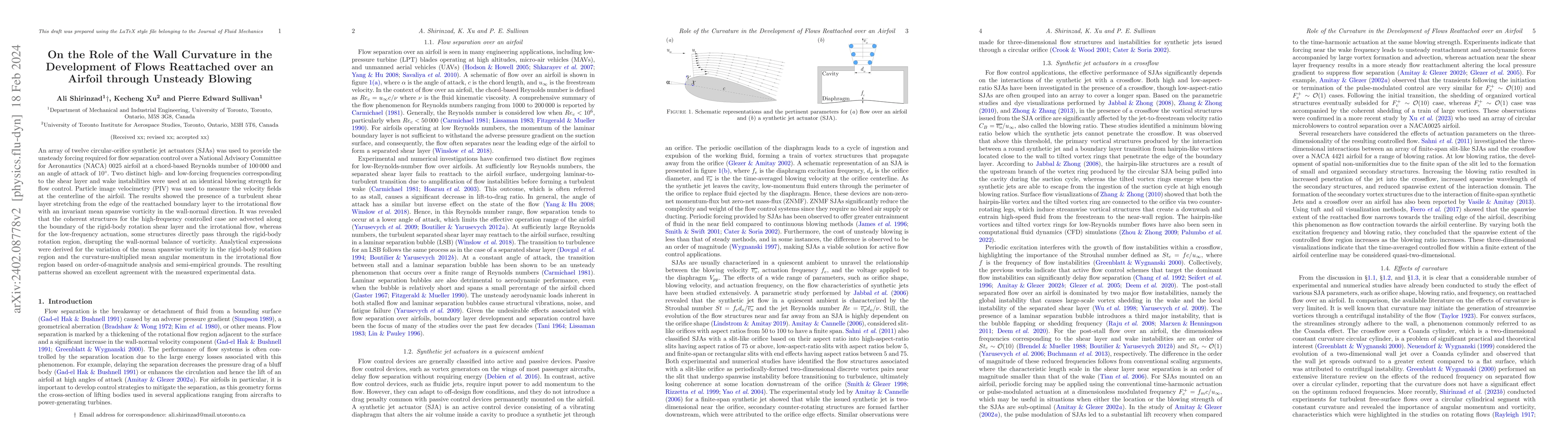 Thumbnail for On the Role of the Wall Curvature in the Development of Flows Reattached
  over an Airfoil through Unsteady Blowing