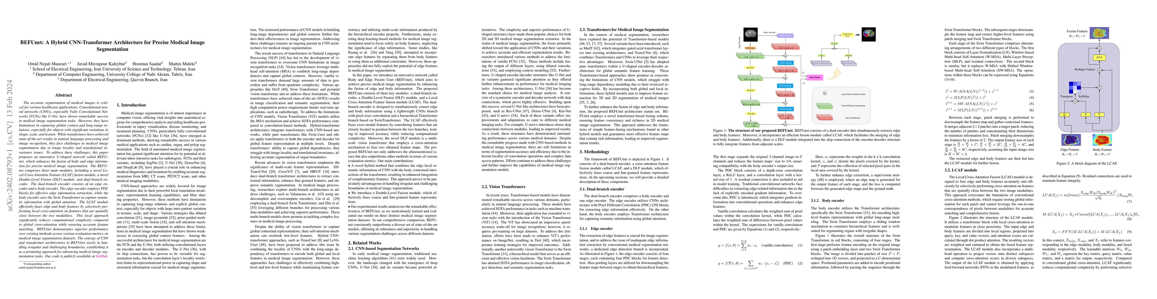 Thumbnail for BEFUnet: A Hybrid CNN-Transformer Architecture for Precise Medical Image
  Segmentation
