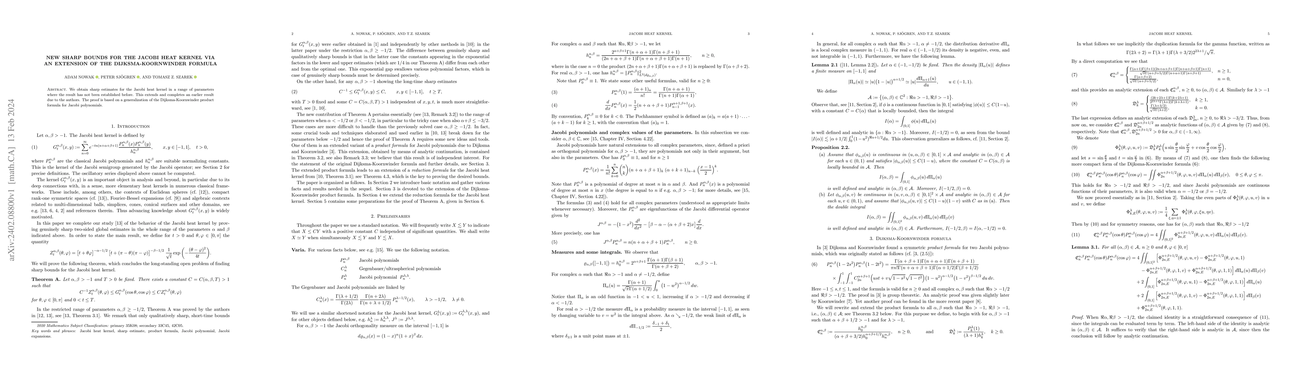 Thumbnail for New sharp bounds for the Jacobi heat kernel via an extension of the
  Dijksma-Koornwinder formula