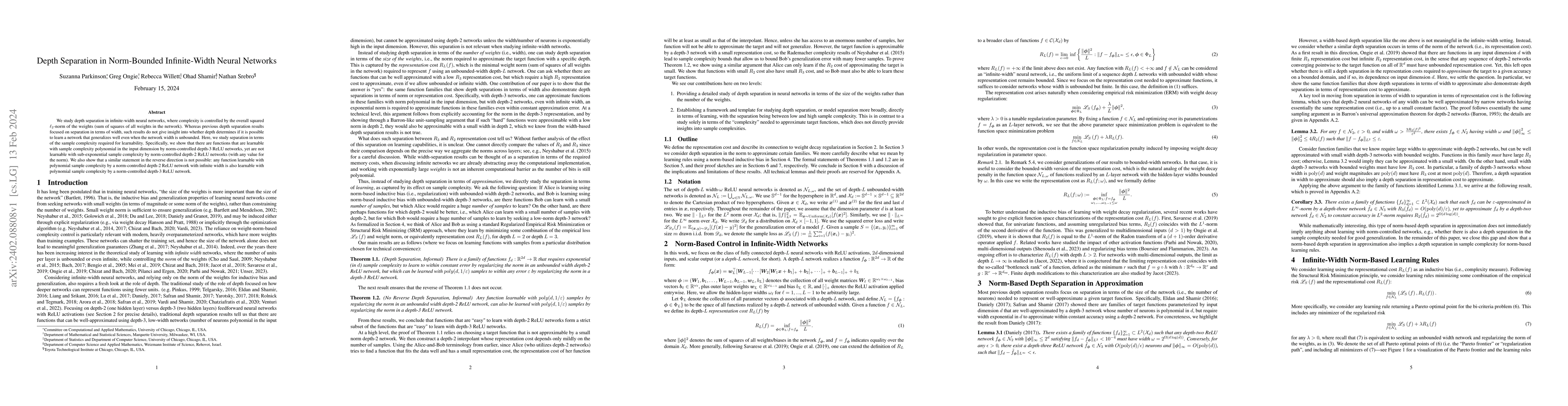 Thumbnail for Depth Separation in Norm-Bounded Infinite-Width Neural Networks