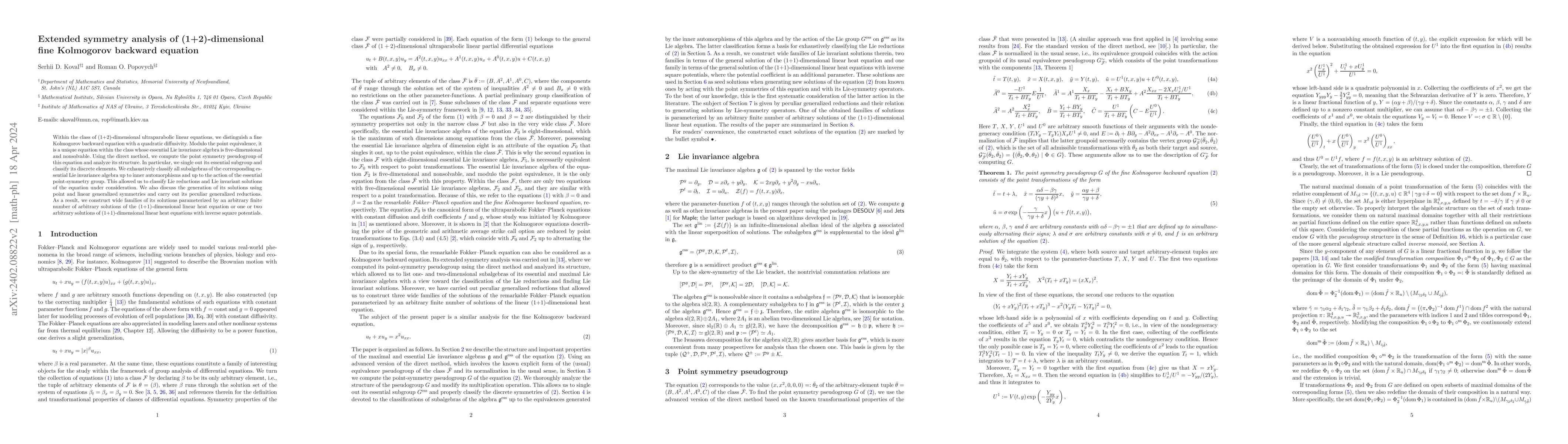 Thumbnail for Extended symmetry analysis of (1+2)-dimensional fine Kolmogorov backward
  equation