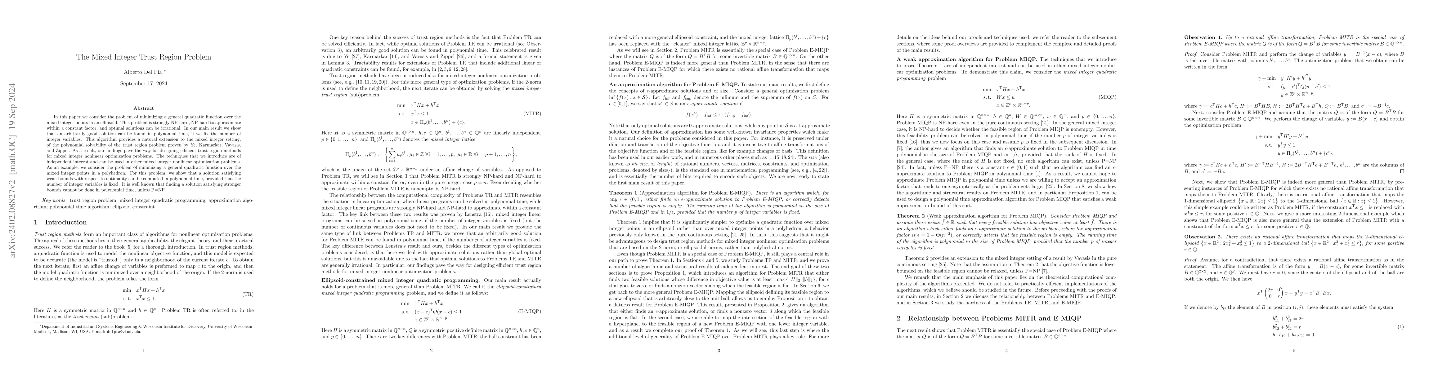 Thumbnail for The Mixed Integer Trust Region Problem