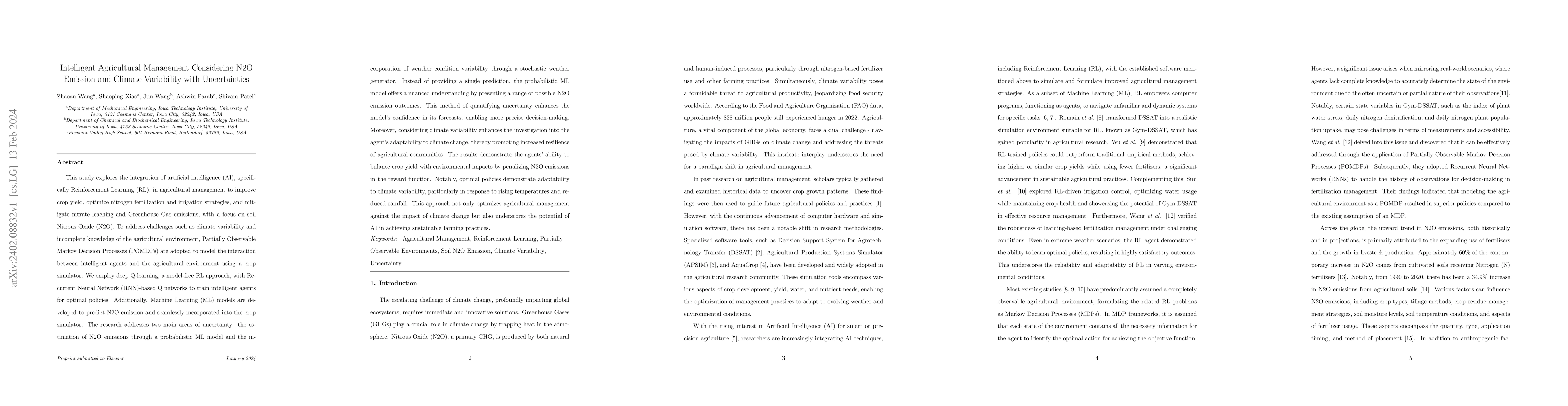 Thumbnail for Intelligent Agricultural Management Considering N$_2$O Emission and
  Climate Variability with Uncertainties