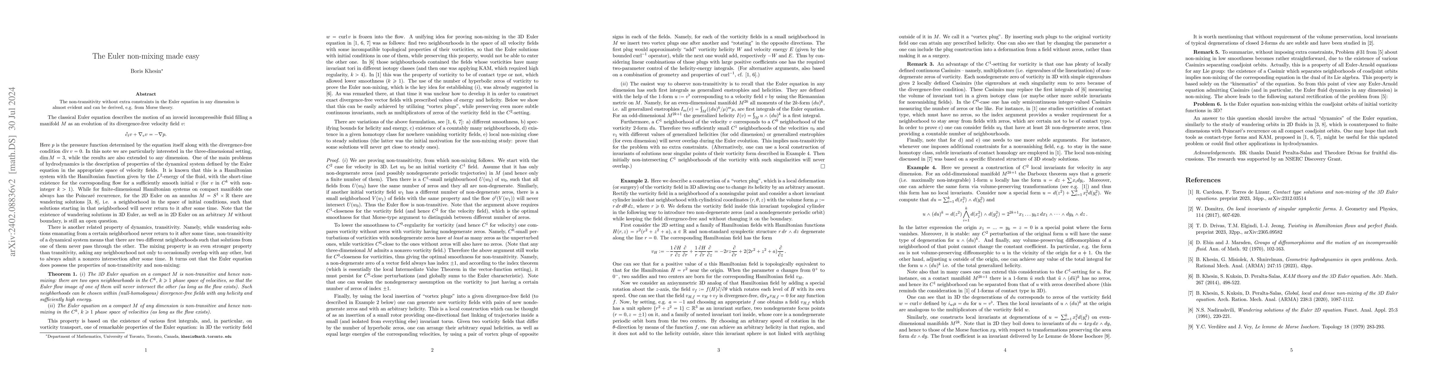 Thumbnail for The Euler non-mixing made easy