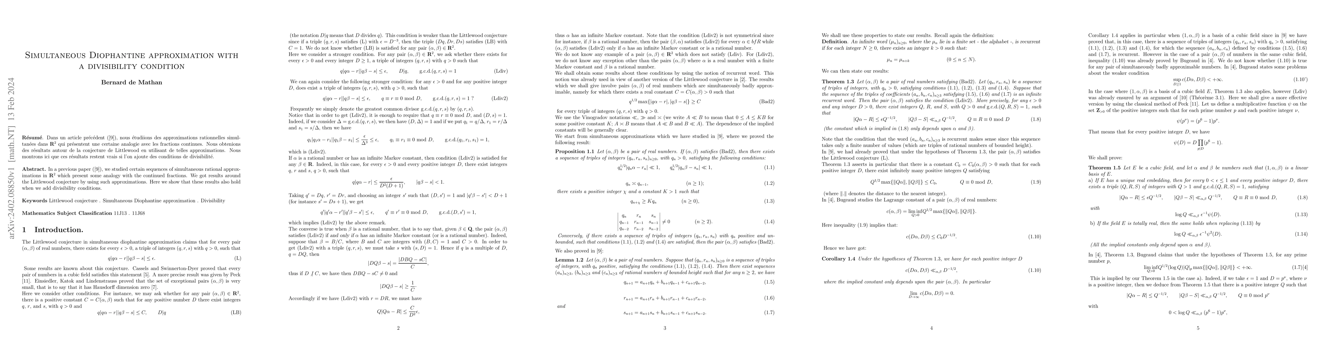 Thumbnail for Simultaneous Diophantine approximation with a divisibility condition