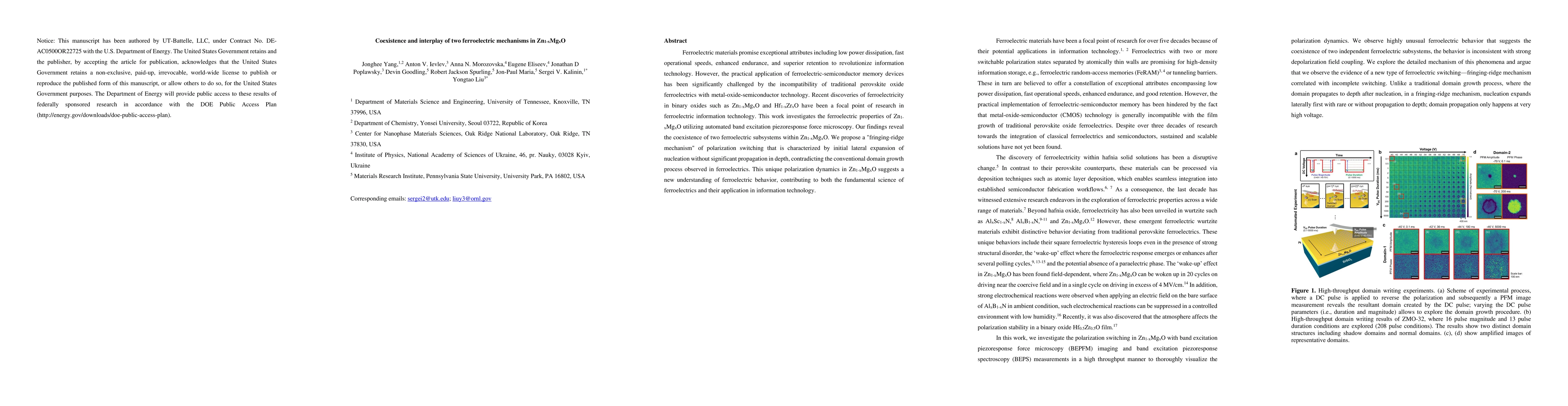 Thumbnail for Coexistence and interplay of two ferroelectric mechanisms in Zn1-xMgxO