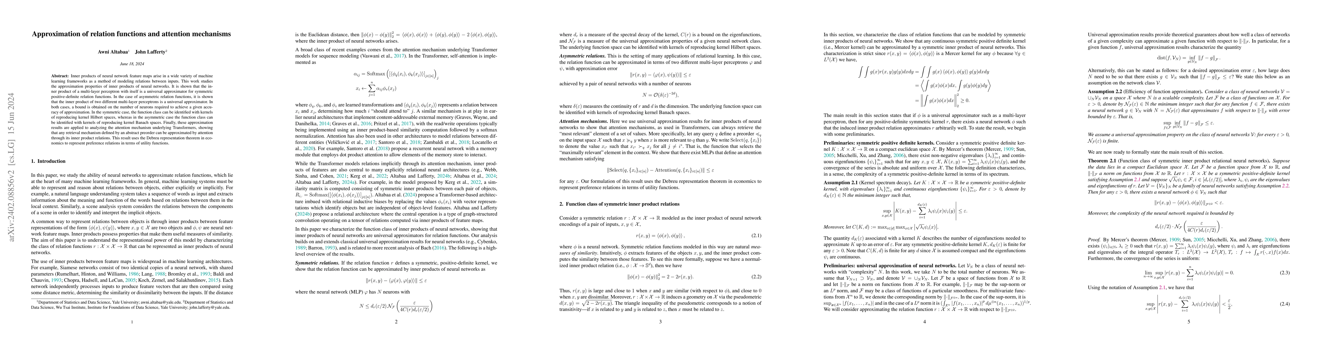 Thumbnail for Approximation of relation functions and attention mechanisms