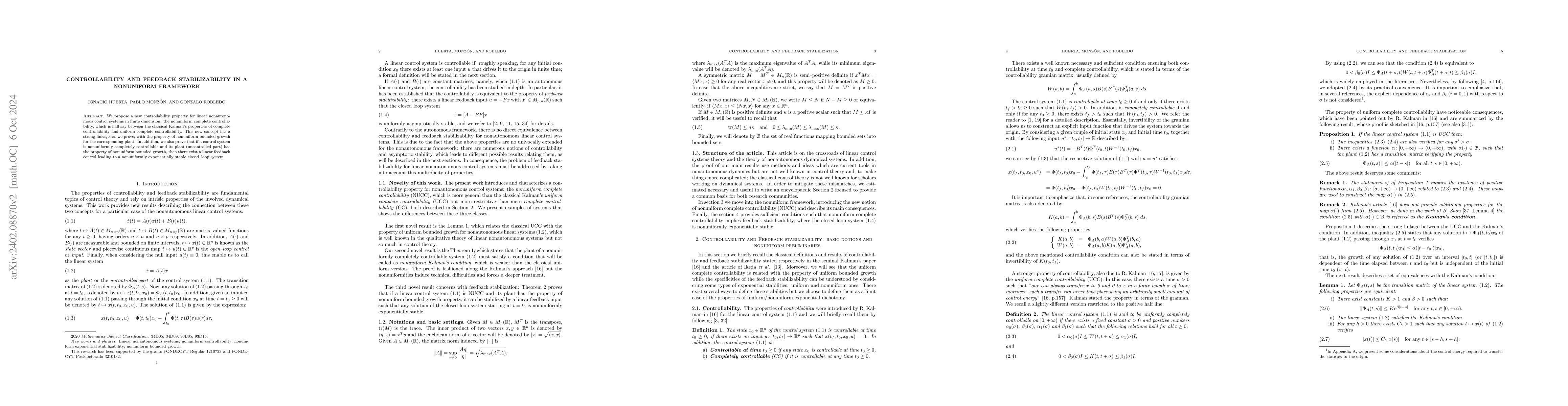 Thumbnail for Controllability and feedback stabilizability in a nonuniform framework