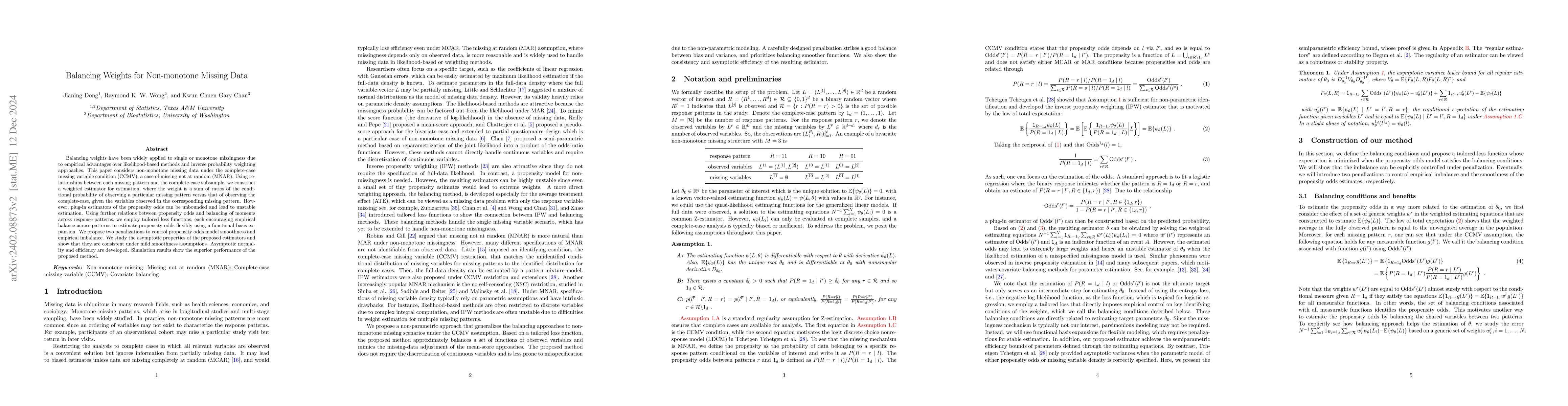 Thumbnail for Balancing Method for Non-monotone Missing Data