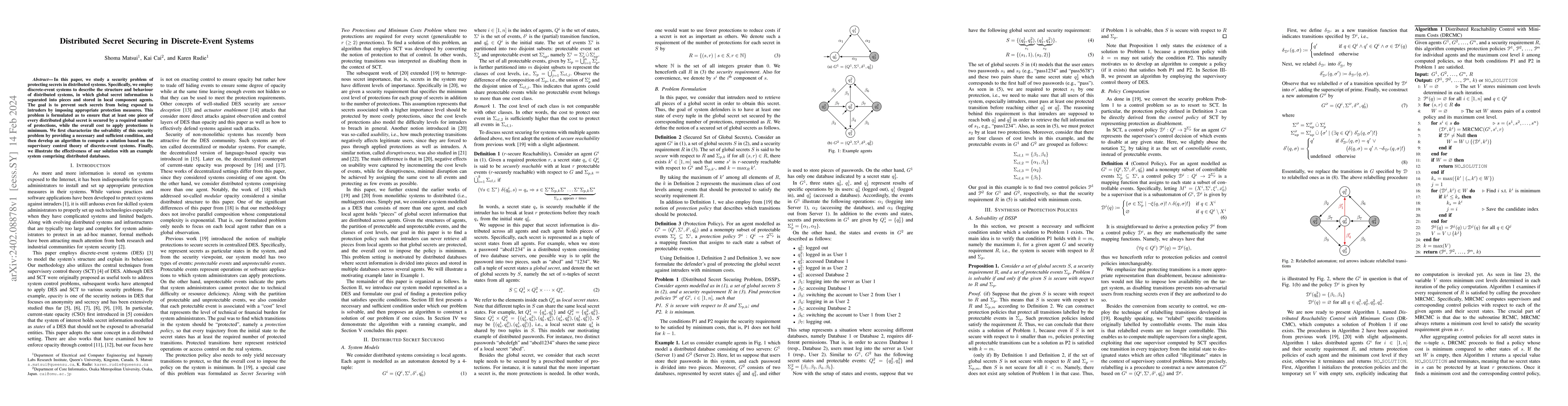Thumbnail for Distributed Secret Securing in Discrete-Event Systems