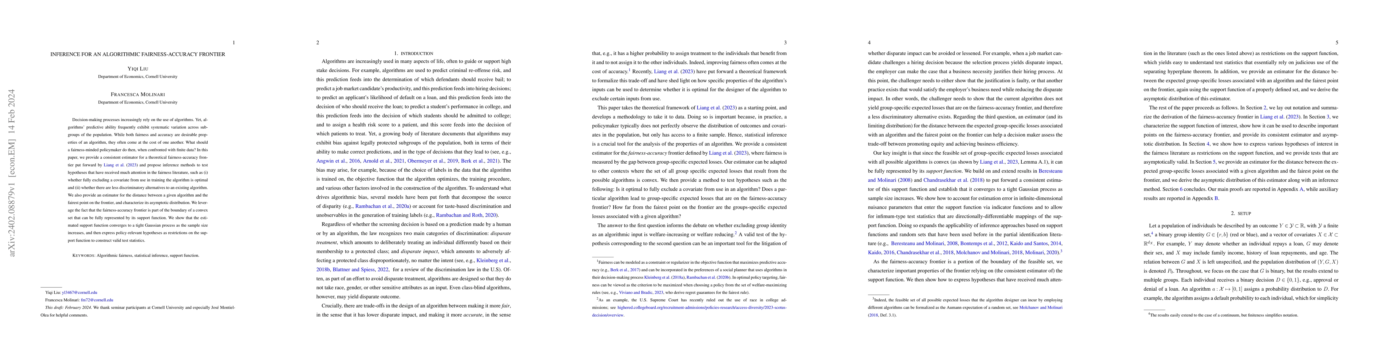 Thumbnail for Inference for an Algorithmic Fairness-Accuracy Frontier