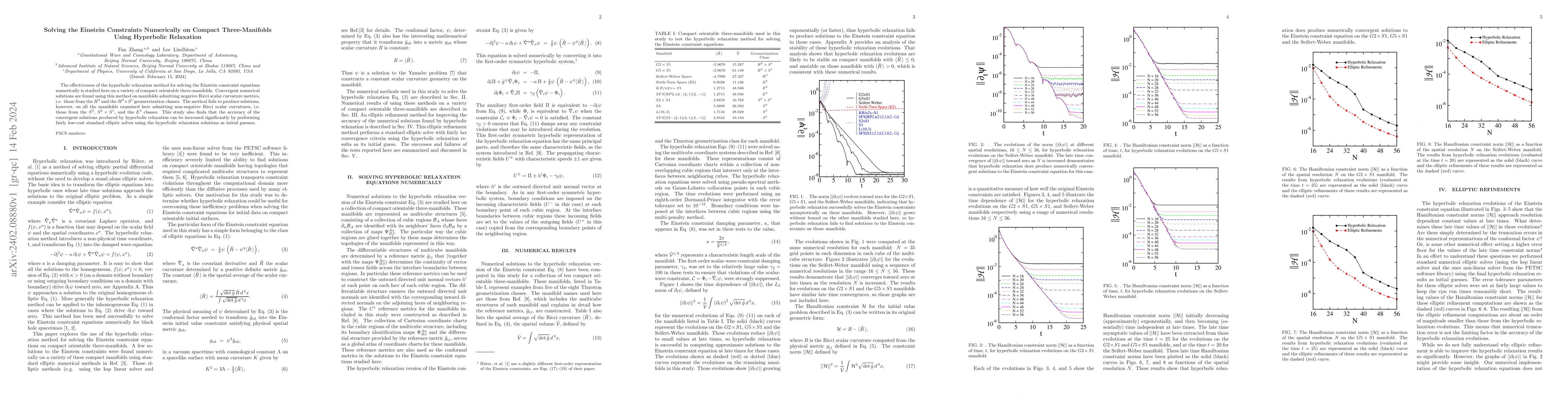 Thumbnail for Solving the Einstein Constraints Numerically on Compact Three-Manifolds
  Using Hyperbolic Relaxation
