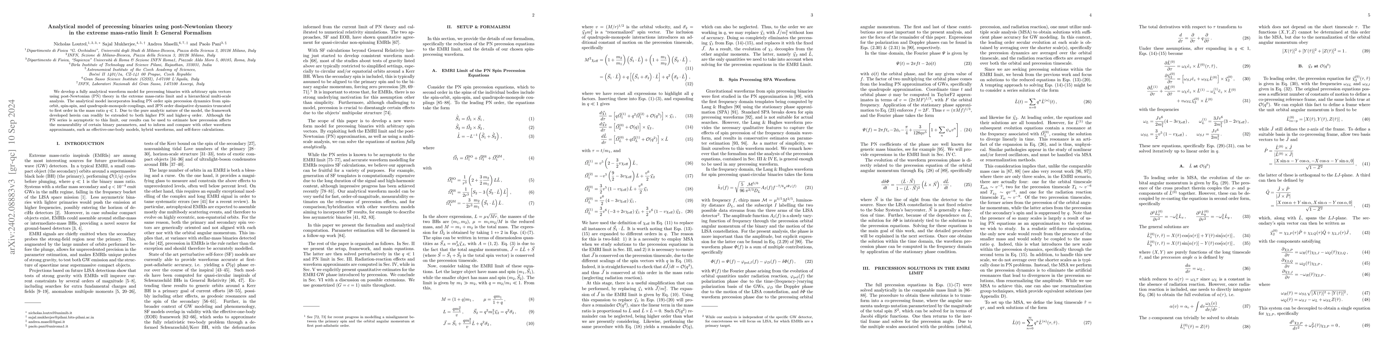 Thumbnail for Analytical model of precessing binaries using post-Newtonian theory in
  the extreme mass-ratio limit I: General Formalism