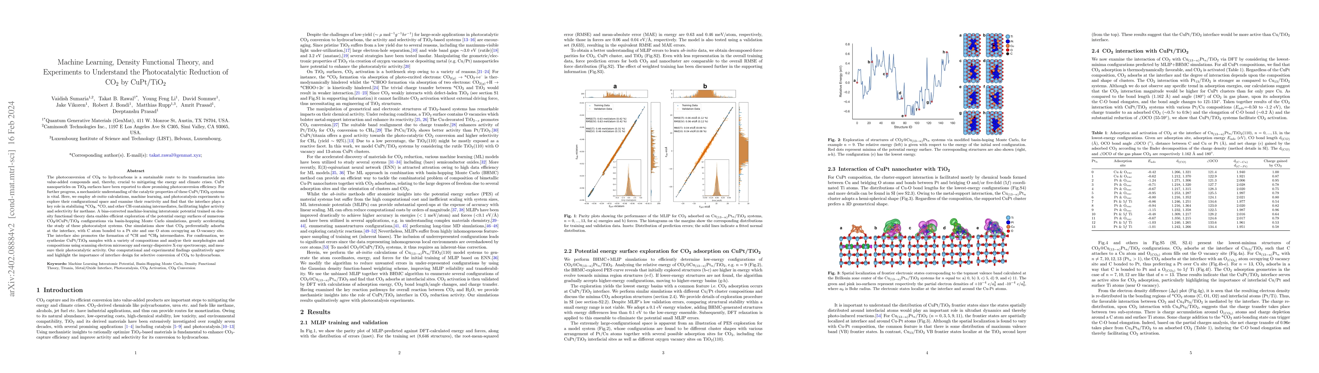 Thumbnail for Machine Learning, Density Functional Theory, and Experiments to
  Understand the Photocatalytic Reduction of CO$_2$ by CuPt/TiO$_2$