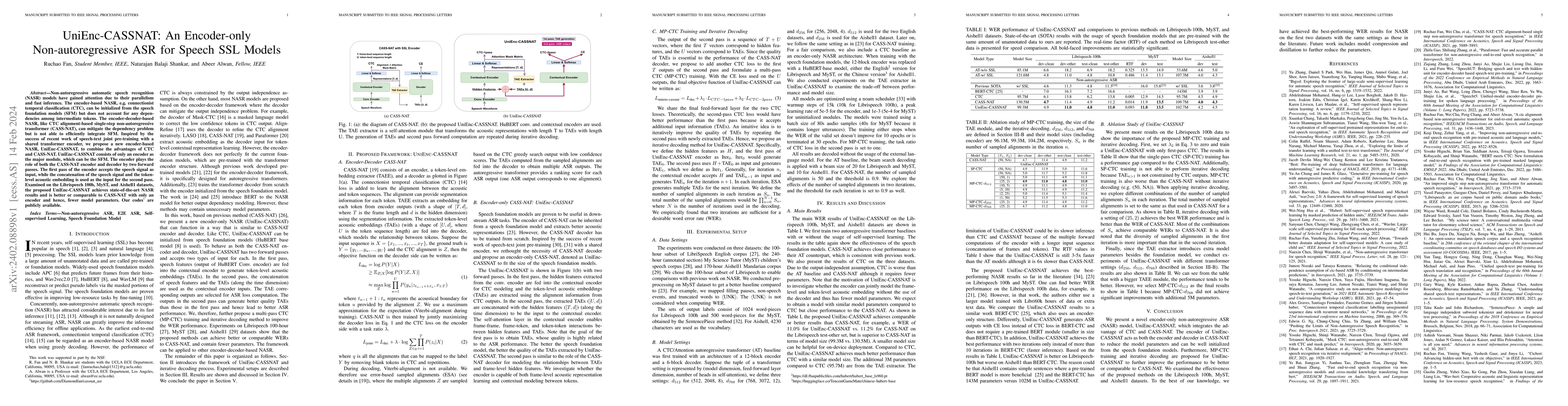 Thumbnail for UniEnc-CASSNAT: An Encoder-only Non-autoregressive ASR for Speech SSL
  Models