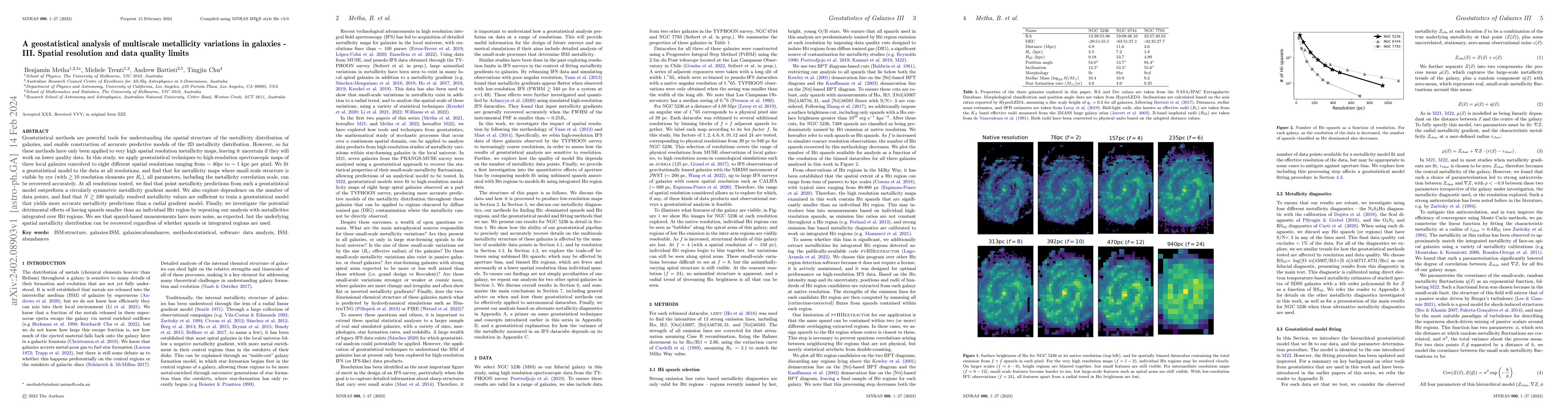 Thumbnail for A geostatistical analysis of multiscale metallicity variations in
  galaxies -- III. Spatial resolution and data quality limits