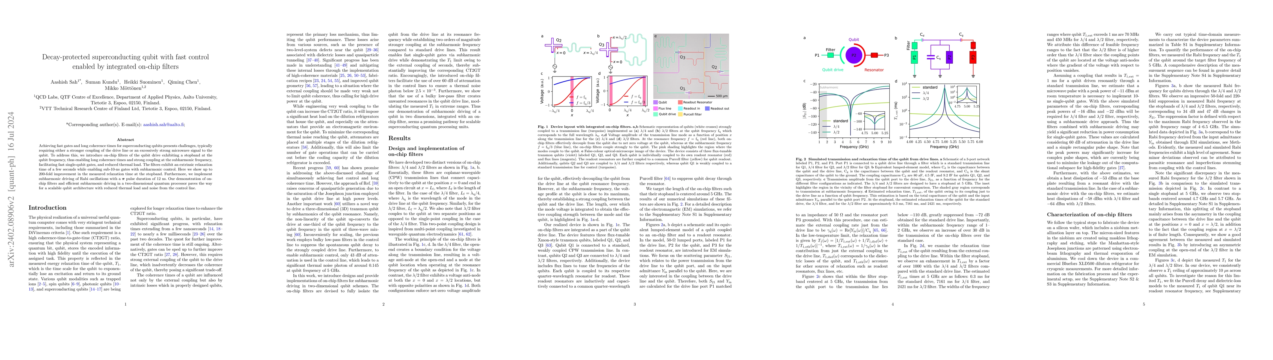 Thumbnail for Decay-protected superconducting qubit with fast control enabled by
  integrated on-chip filters