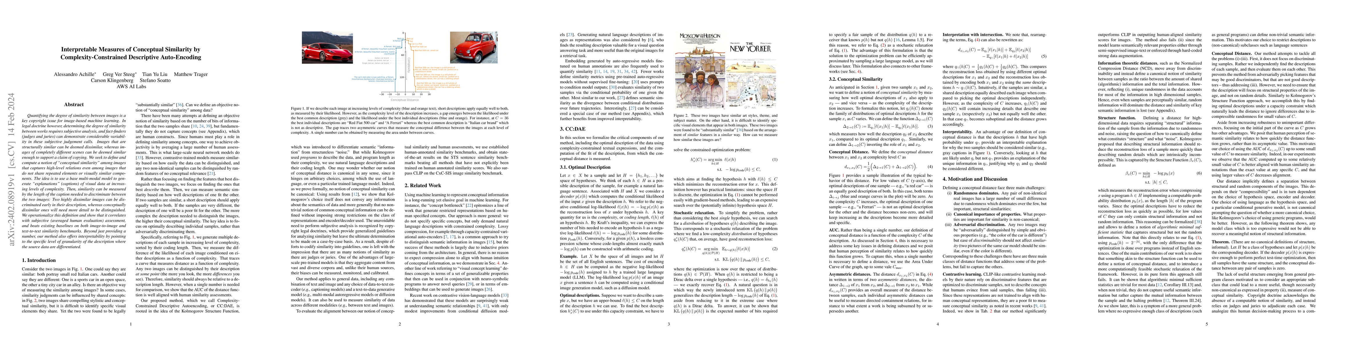 Thumbnail for Interpretable Measures of Conceptual Similarity by
  Complexity-Constrained Descriptive Auto-Encoding