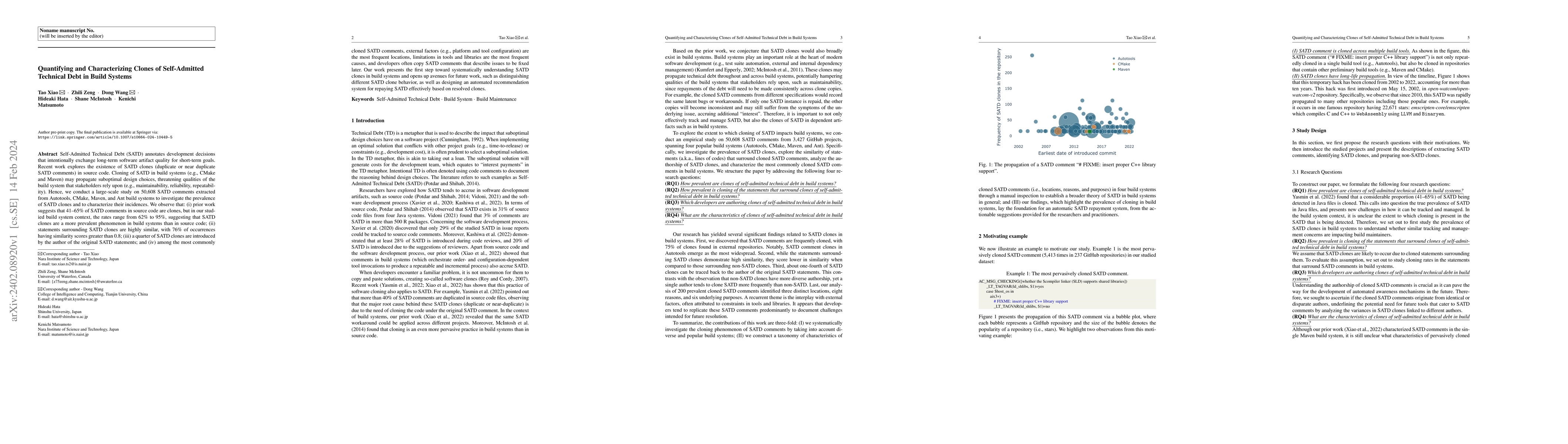 Thumbnail for Quantifying and Characterizing Clones of Self-Admitted Technical Debt in
  Build Systems