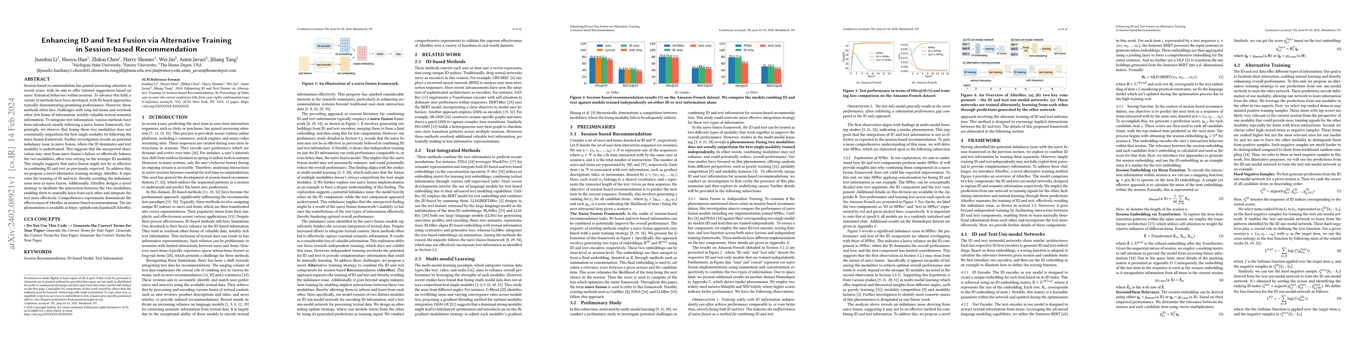 Thumbnail for Enhancing ID and Text Fusion via Alternative Training in Session-based
  Recommendation