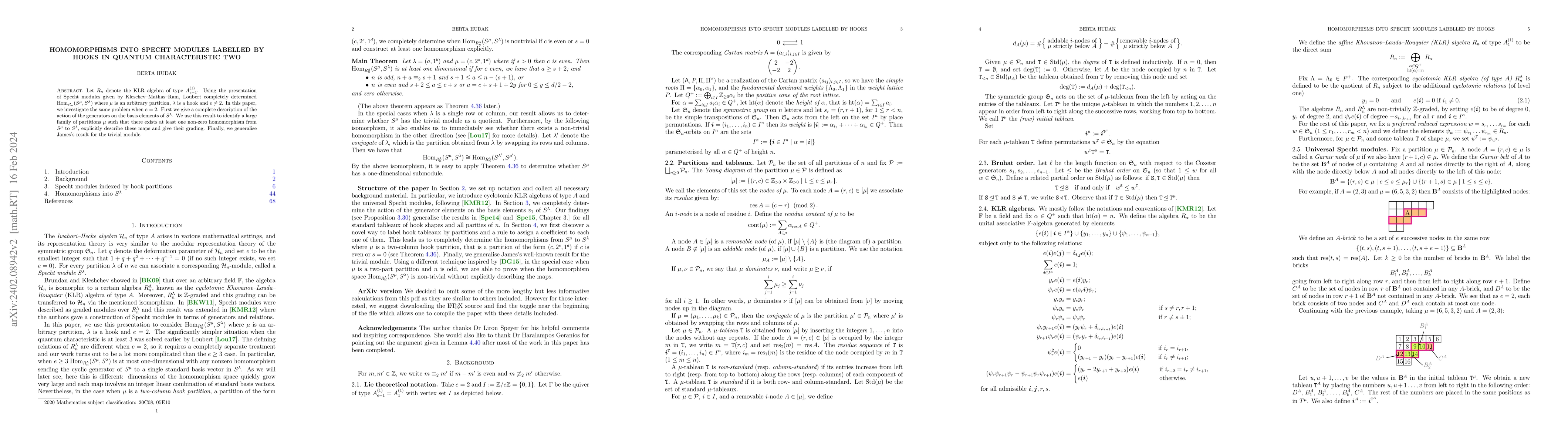 Thumbnail for Homomorphisms into Specht modules labelled by hooks in quantum
  characteristic two