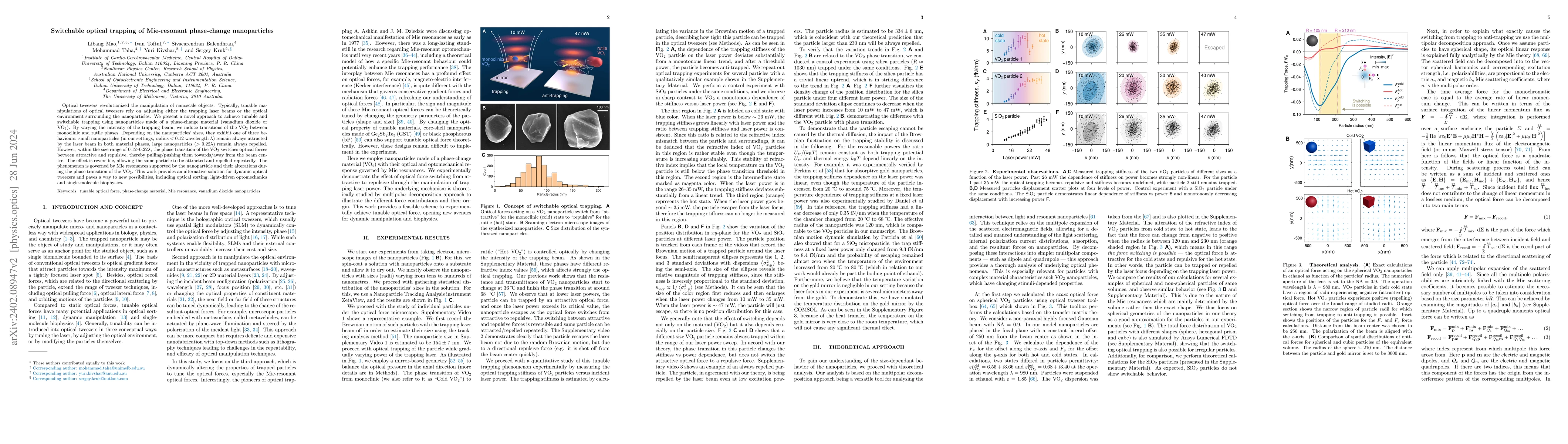 Thumbnail for Switchable optical trapping of Mie-resonant phase-change nanoparticles