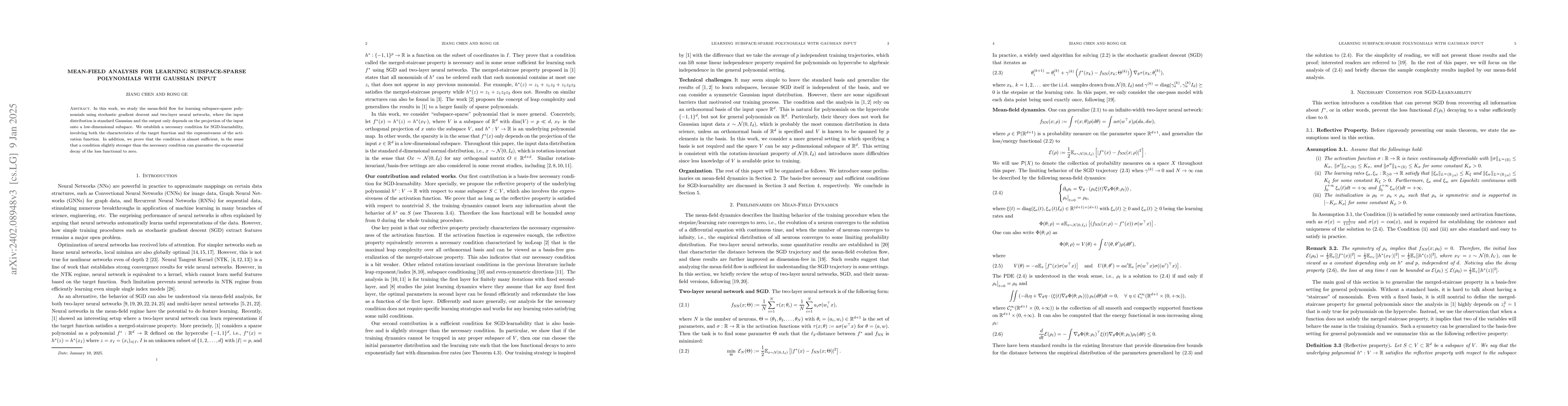 Thumbnail for Mean-Field Analysis for Learning Subspace-Sparse Polynomials with
  Gaussian Input