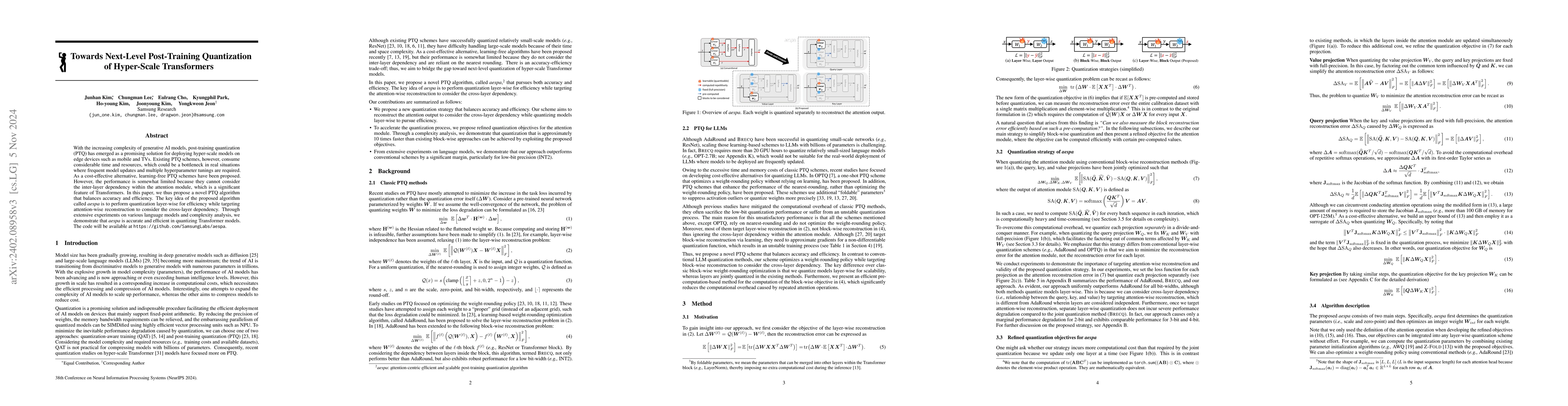 Thumbnail for Towards Next-Level Post-Training Quantization of Hyper-Scale
  Transformers