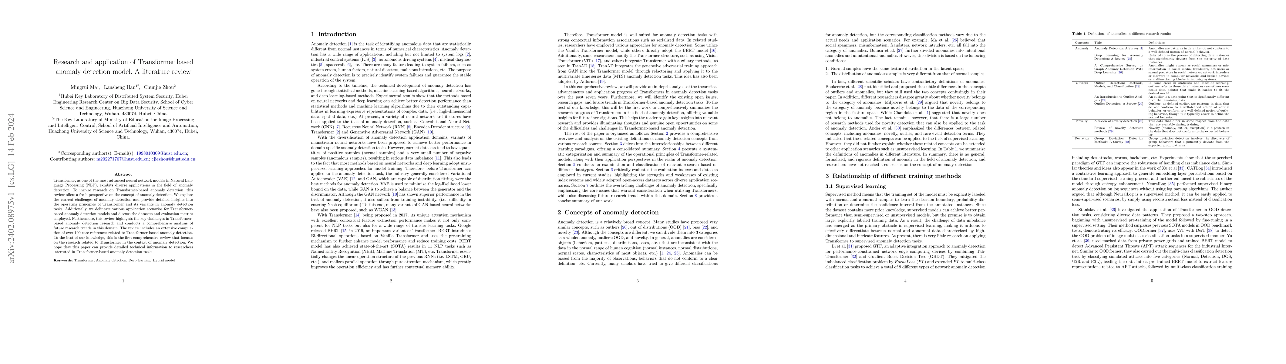 Thumbnail for Research and application of Transformer based anomaly detection model: A
  literature review