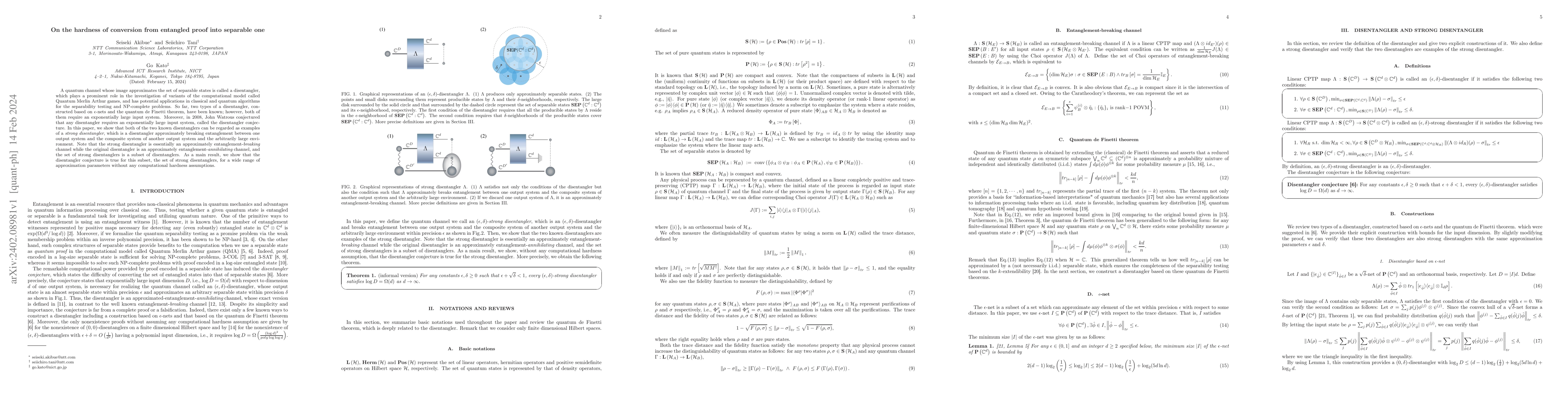Thumbnail for On the hardness of conversion from entangled proof into separable one