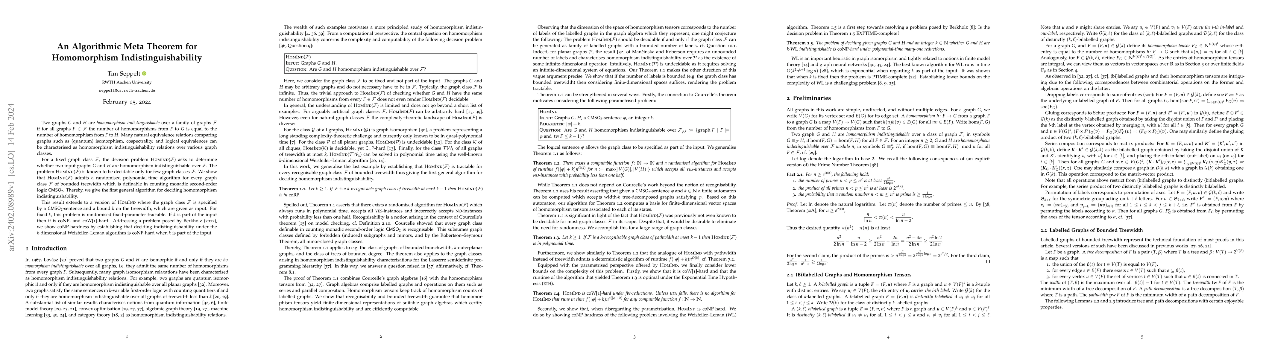 Thumbnail for An Algorithmic Meta Theorem for Homomorphism Indistinguishability