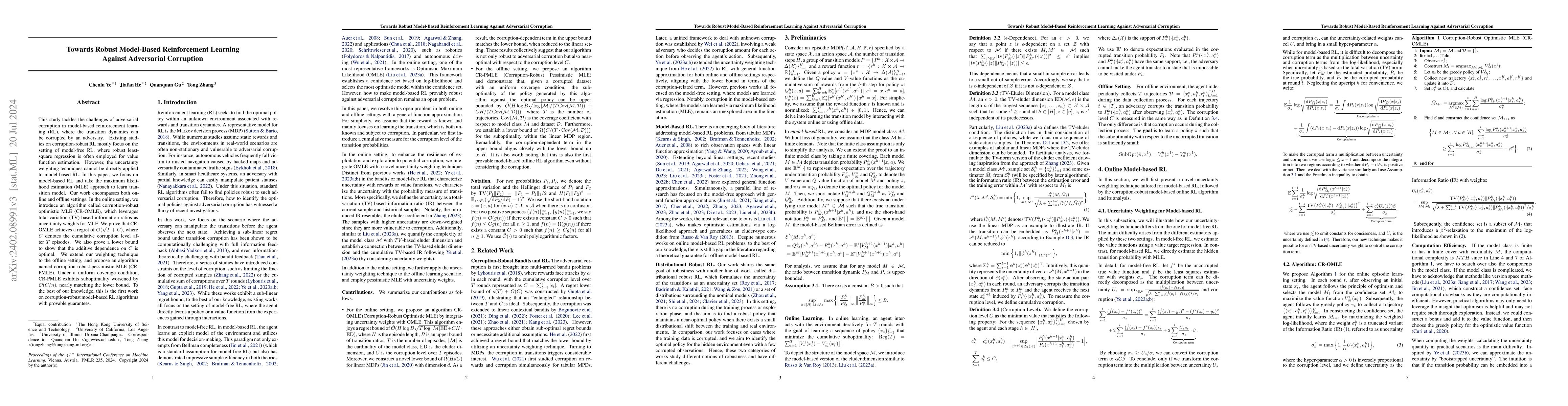 Thumbnail for Towards Robust Model-Based Reinforcement Learning Against Adversarial
  Corruption