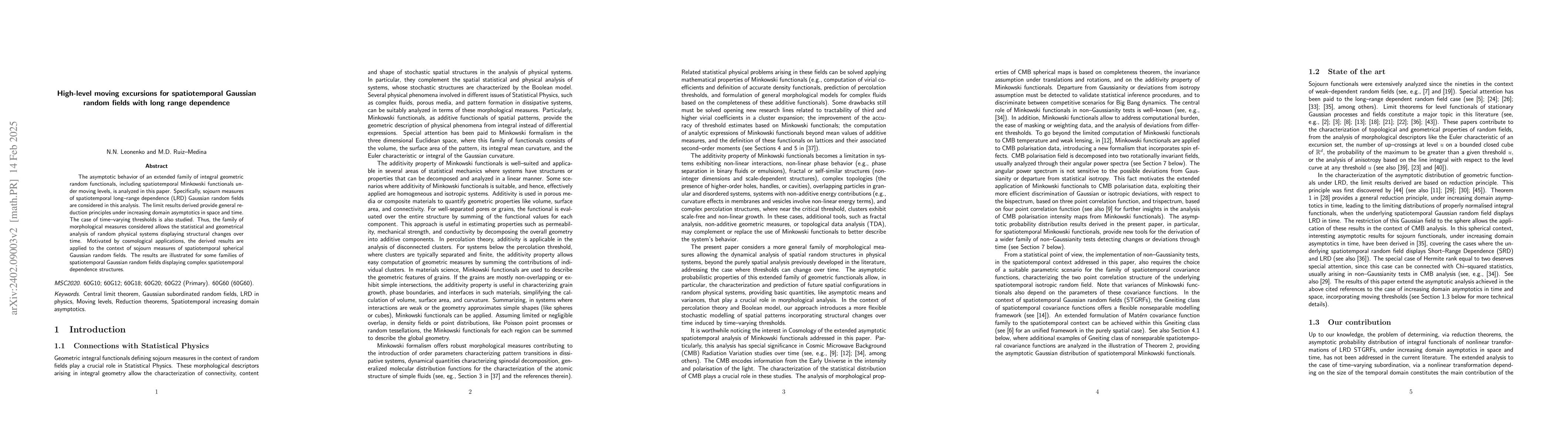 Thumbnail for High-level moving excursions for spatiotemporal Gaussian random fields
  with long range dependence