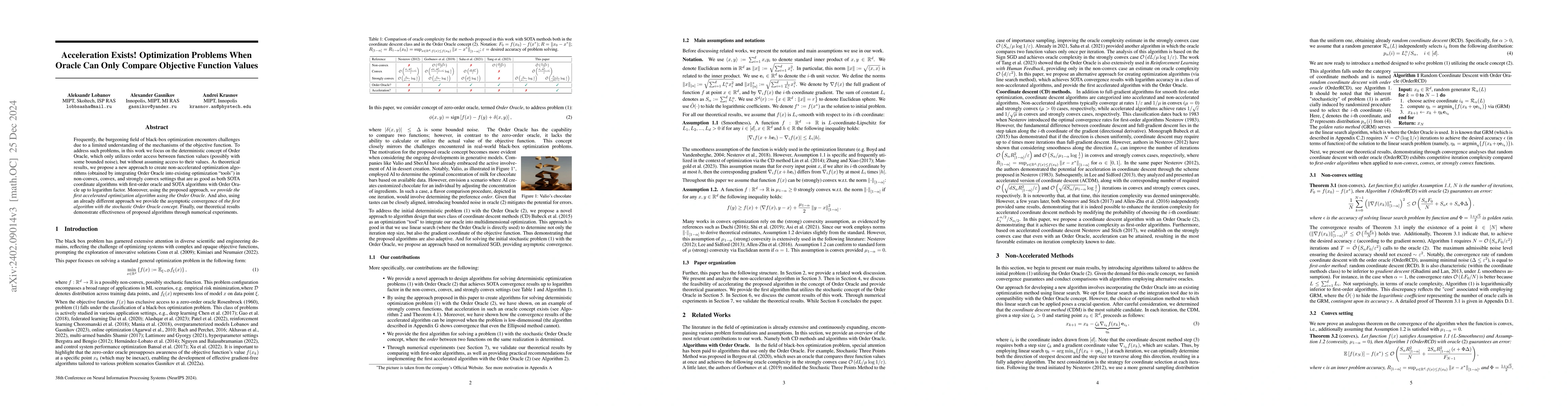 Thumbnail for Acceleration Exists! Optimization Problems When Oracle Can Only Compare
  Objective Function Values