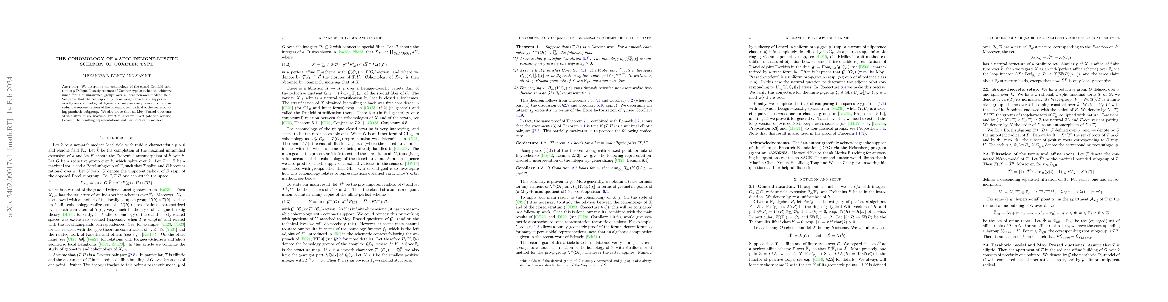 Thumbnail for The cohomology of $p$-adic Deligne-Luszitg schemes of Coxeter type