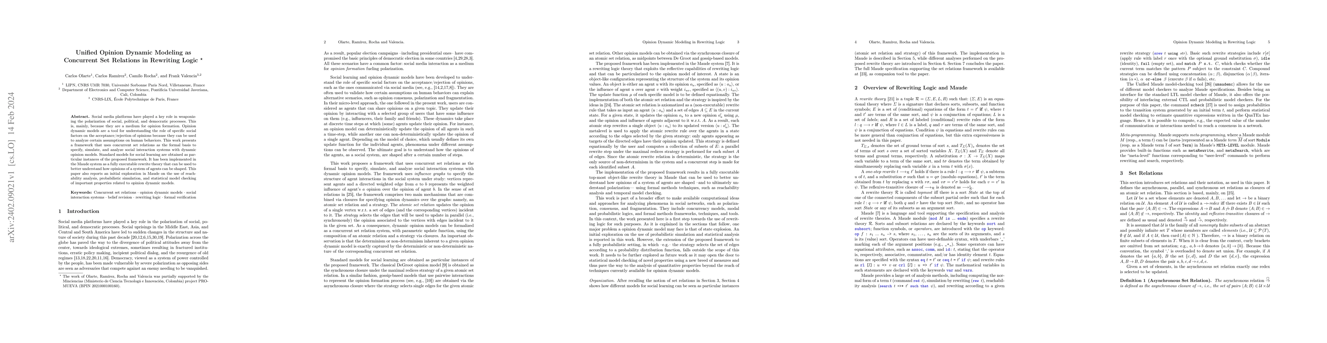 Thumbnail for Unified Opinion Dynamic Modeling as Concurrent Set Relations in
  Rewriting Logic