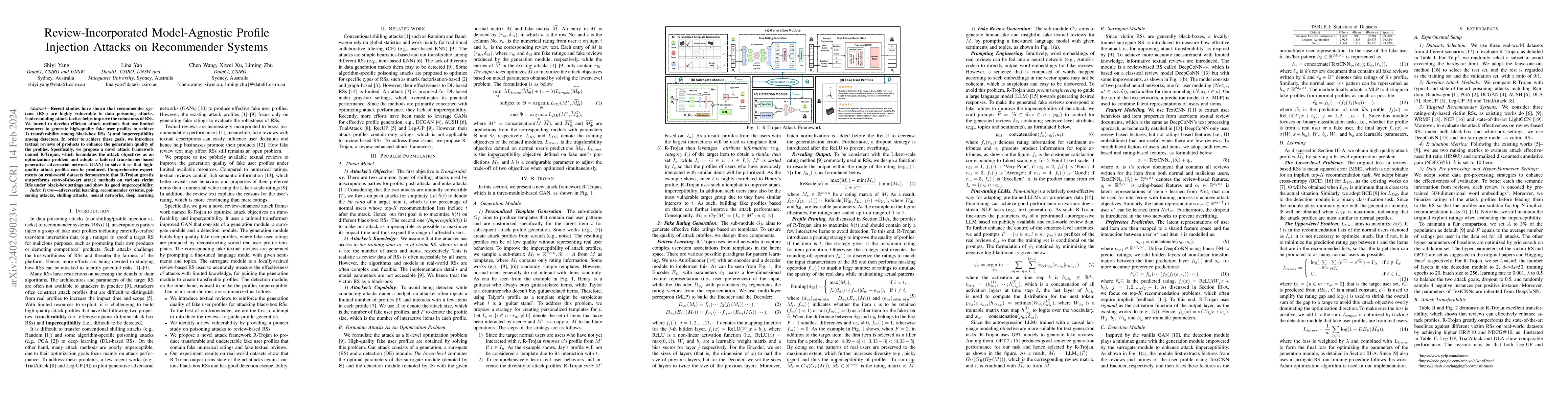 Thumbnail for Review-Incorporated Model-Agnostic Profile Injection Attacks on
  Recommender Systems