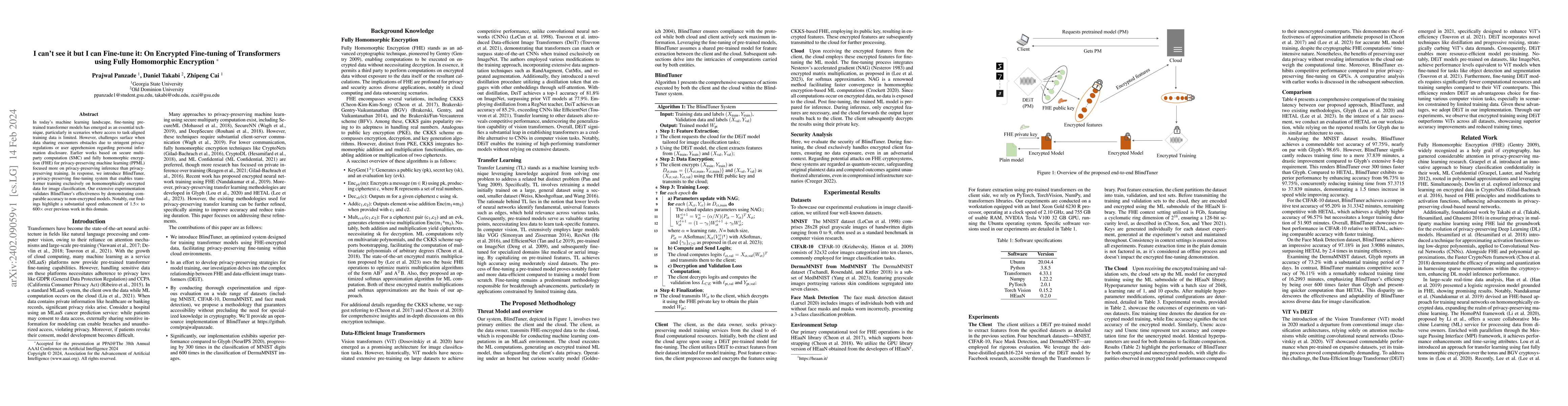 Thumbnail for I can't see it but I can Fine-tune it: On Encrypted Fine-tuning of
  Transformers using Fully Homomorphic Encryption