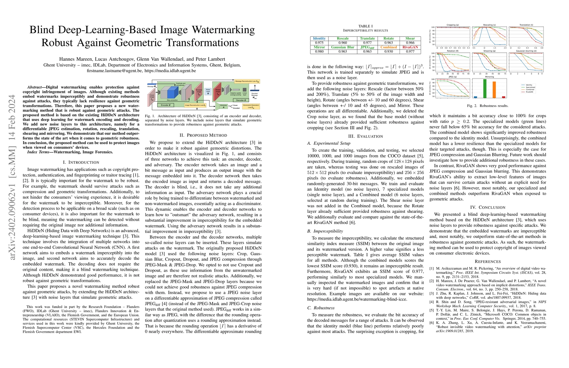 Thumbnail for Blind Deep-Learning-Based Image Watermarking Robust Against Geometric
  Transformations