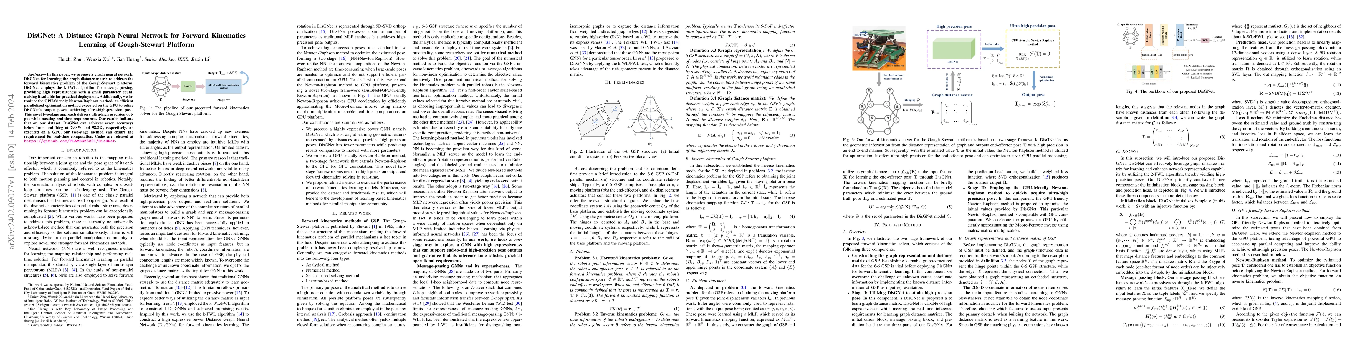 Thumbnail for DisGNet: A Distance Graph Neural Network for Forward Kinematics Learning
  of Gough-Stewart Platform