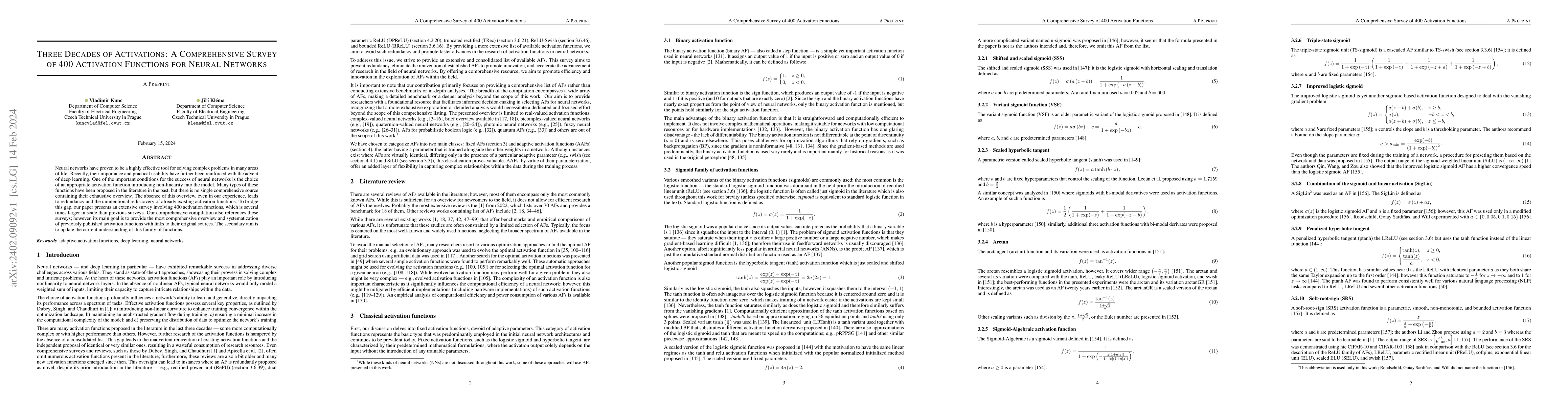 Thumbnail for Three Decades of Activations: A Comprehensive Survey of 400 Activation
  Functions for Neural Networks