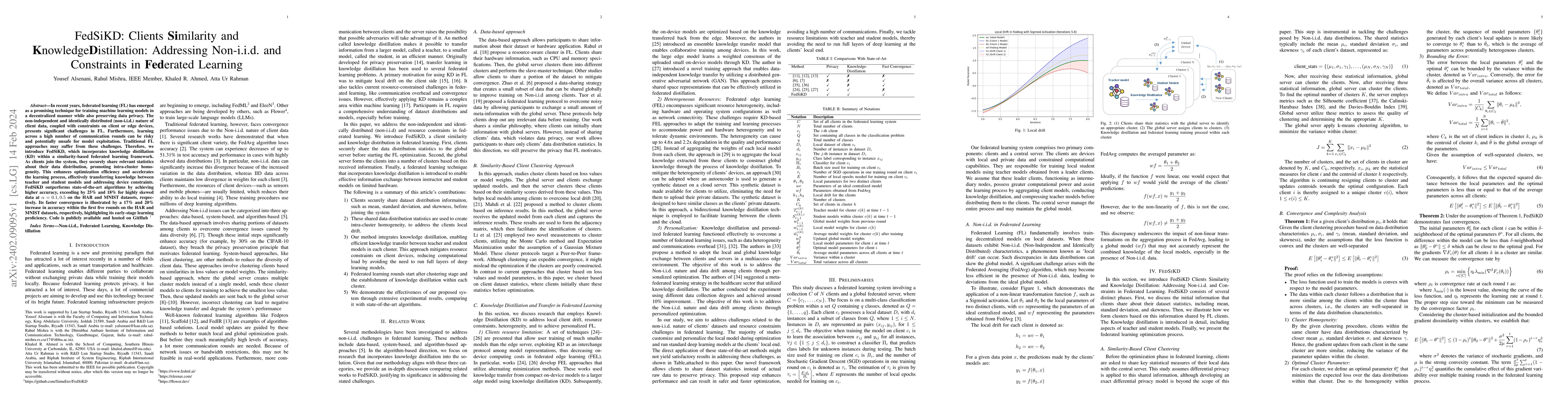 Thumbnail for FedSiKD: Clients Similarity and Knowledge Distillation: Addressing
  Non-i.i.d. and Constraints in Federated Learning