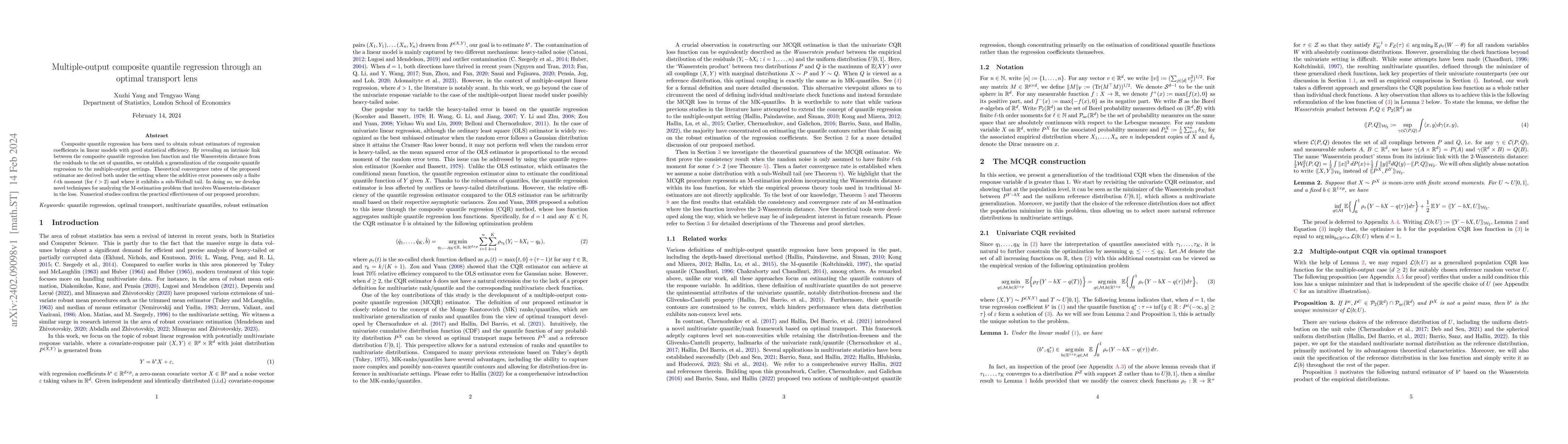 Thumbnail for Multiple-output composite quantile regression through an optimal
  transport lens