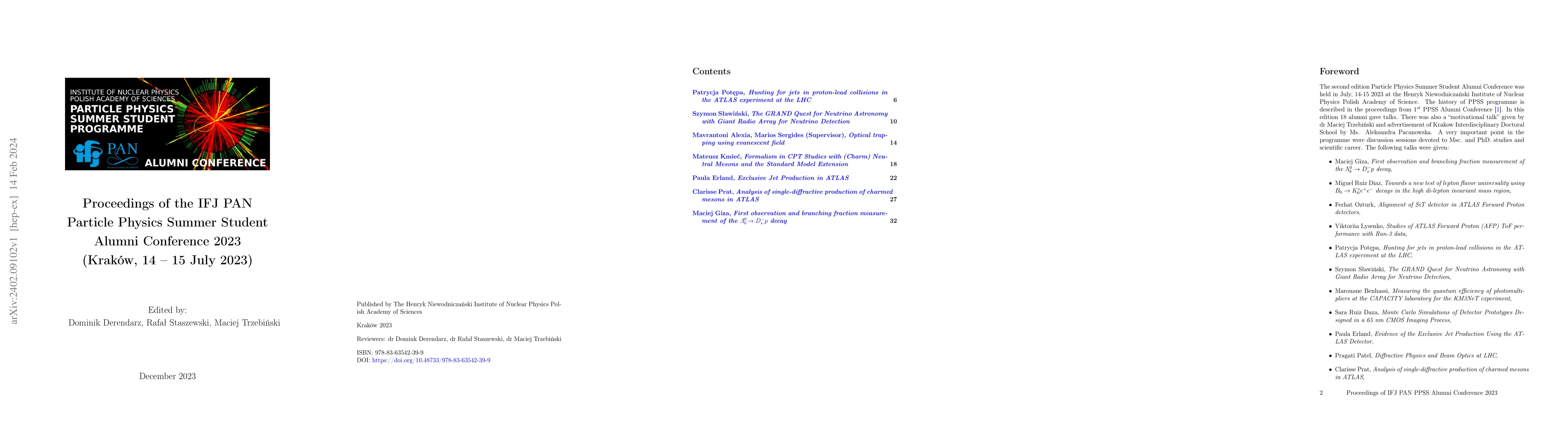 Thumbnail for Proceedings of the IFJ PAN Particle Physics Summer Student Alumni
  Conference 2023