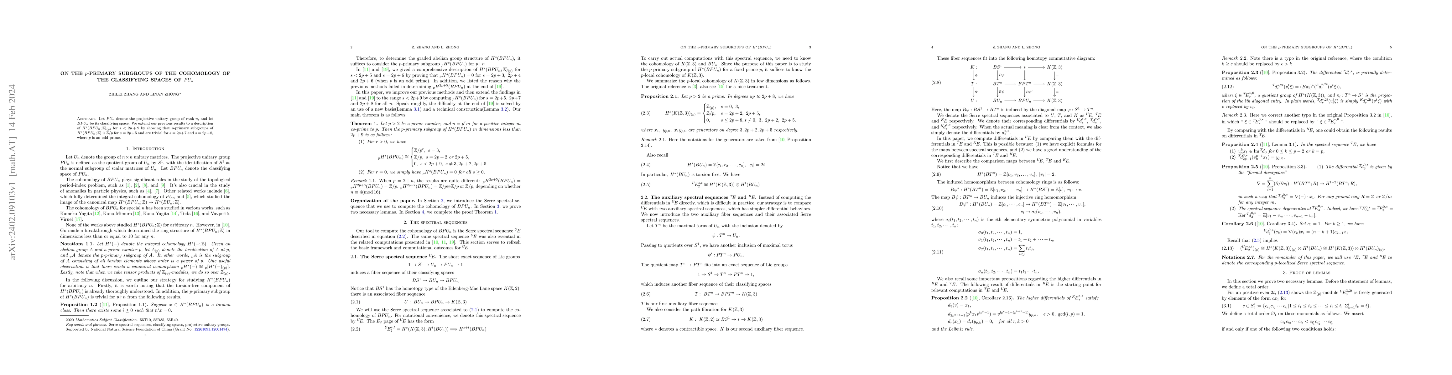 Thumbnail for On the p-primary subgroups of the cohomology of the classifying spaces
  of PUn