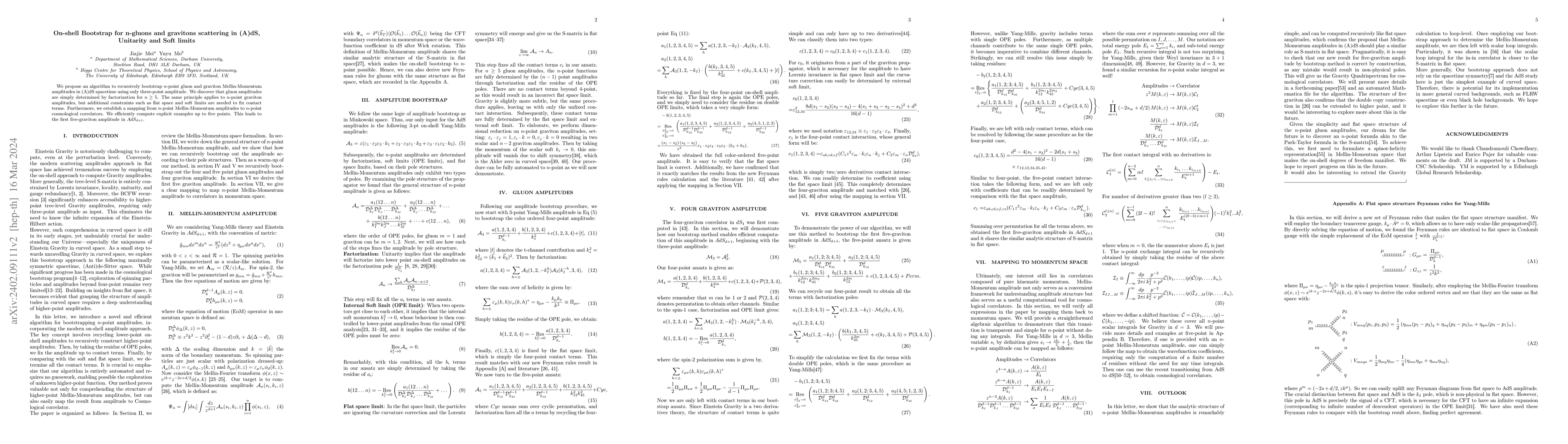 Thumbnail for On-shell Bootstrap for n-gluons and gravitons scattering in (A)dS,
  Unitarity and Soft limit