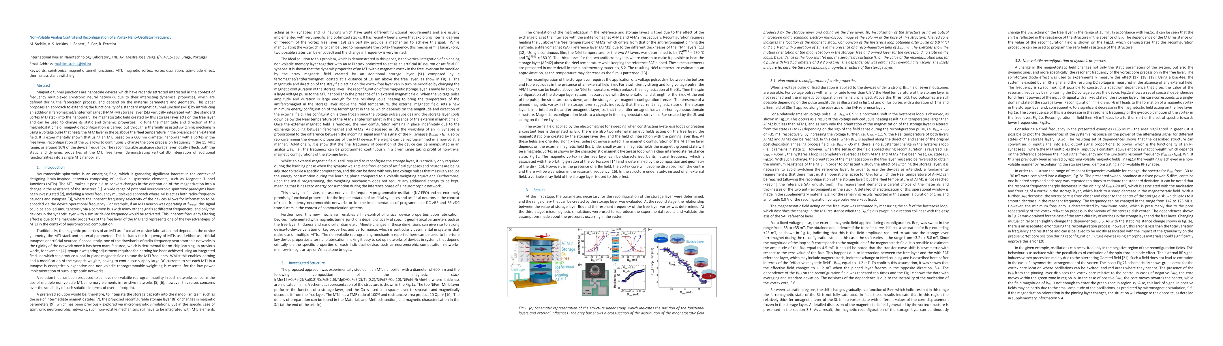 Thumbnail for Non-Volatile Analog Control and Reconfiguration of a Vortex
  Nano-Oscillator Frequency