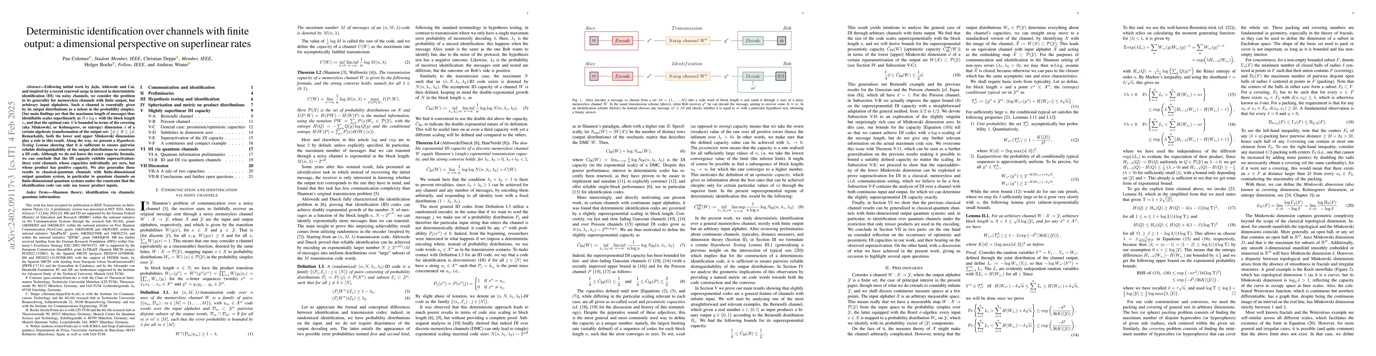 Thumbnail for Deterministic identification over channels with finite output: a
  dimensional perspective on superlinear rates